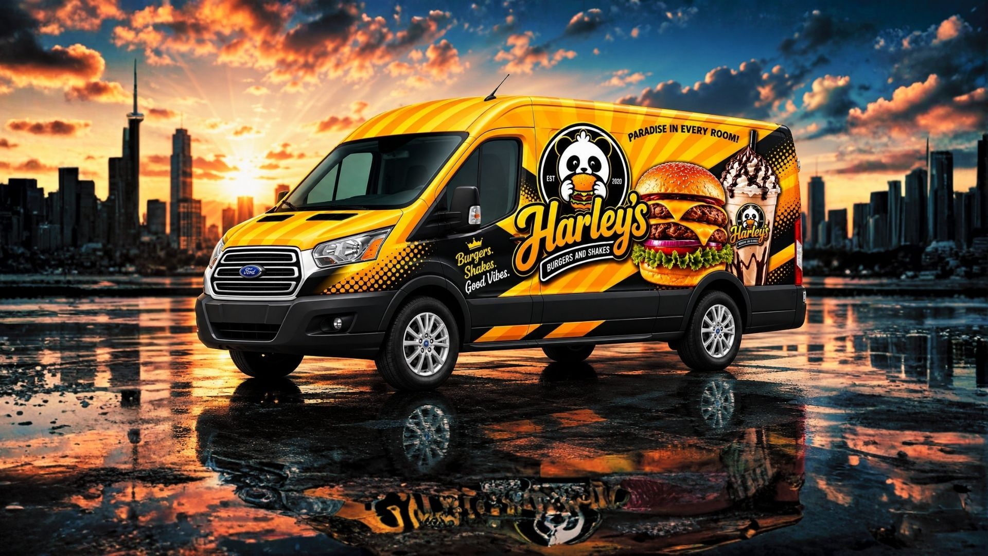 Harley's Burger and Shakes Custom vehicle wrap design