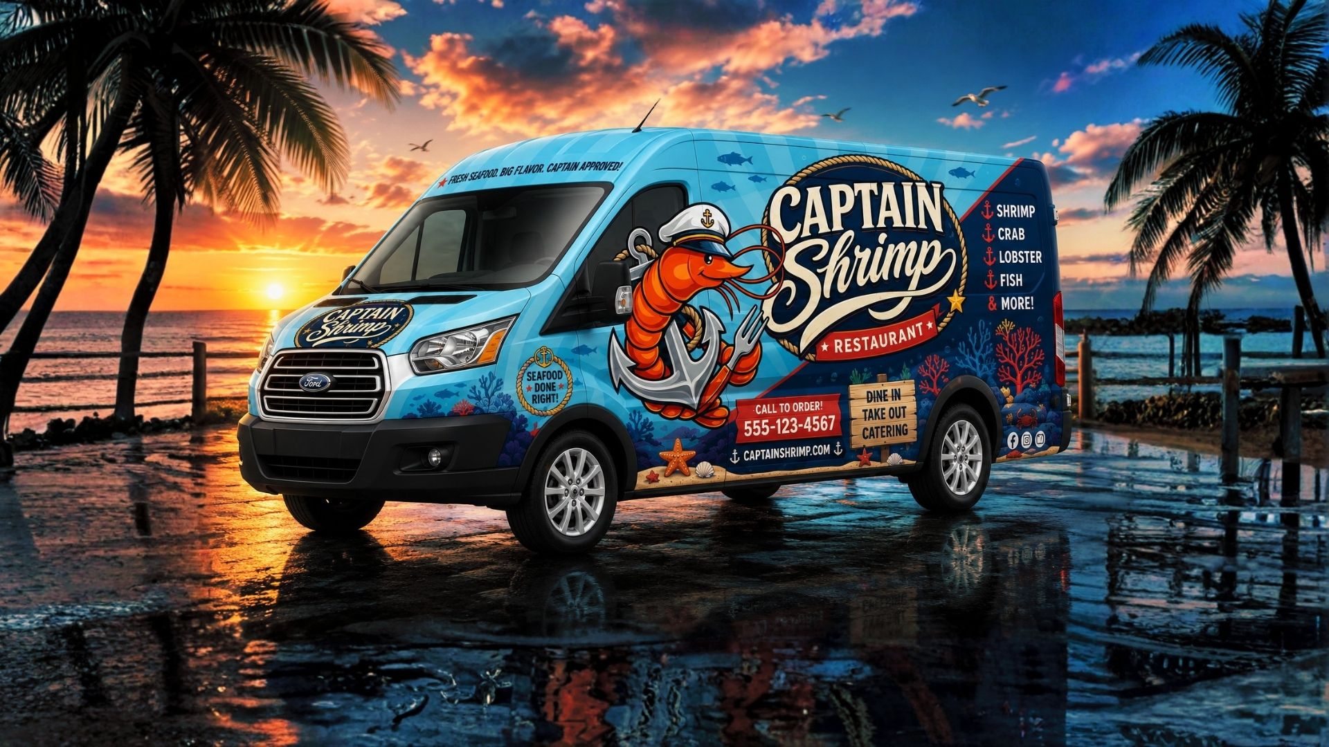 Captain Shrimp Custom car wrap design
