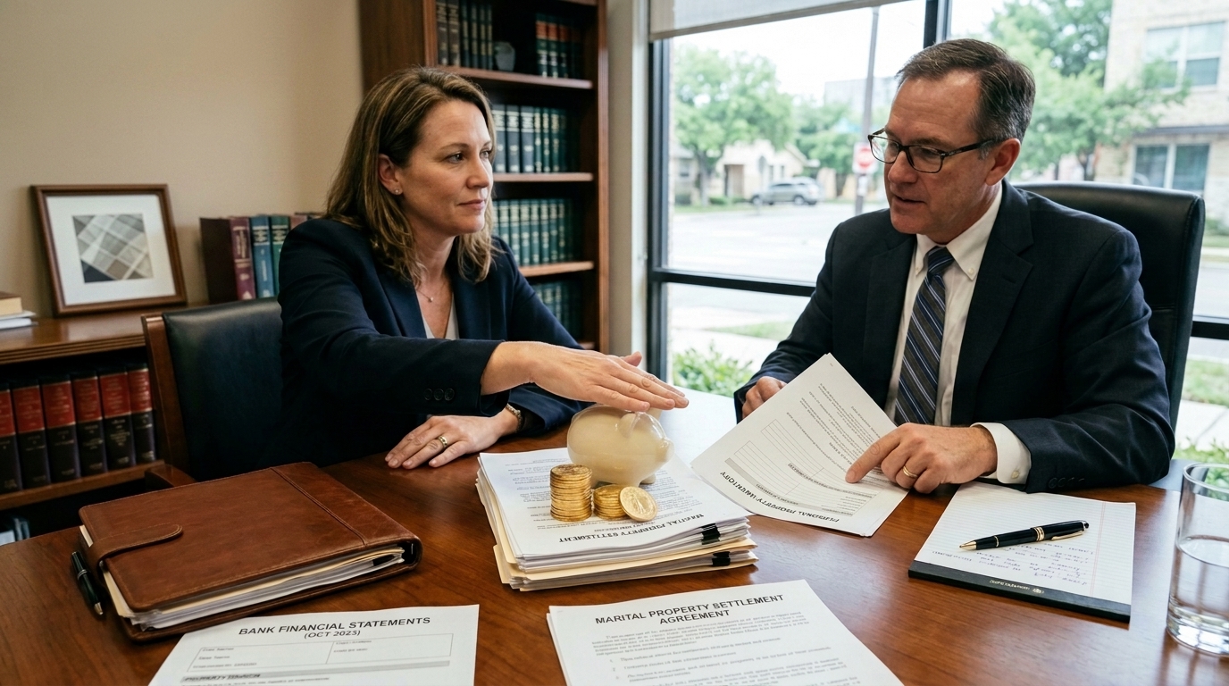 Attorney discussing financial asset protection during a high-asset divorce in Southlake