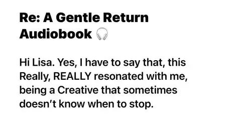 Email from a listener about A Gentle Return
