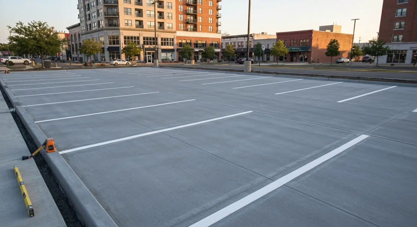 Commercial parking lot concrete work in downtown