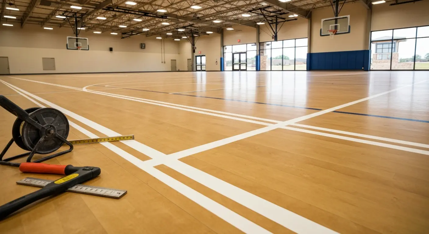 Athletic court striping for basketball and pickleball courts