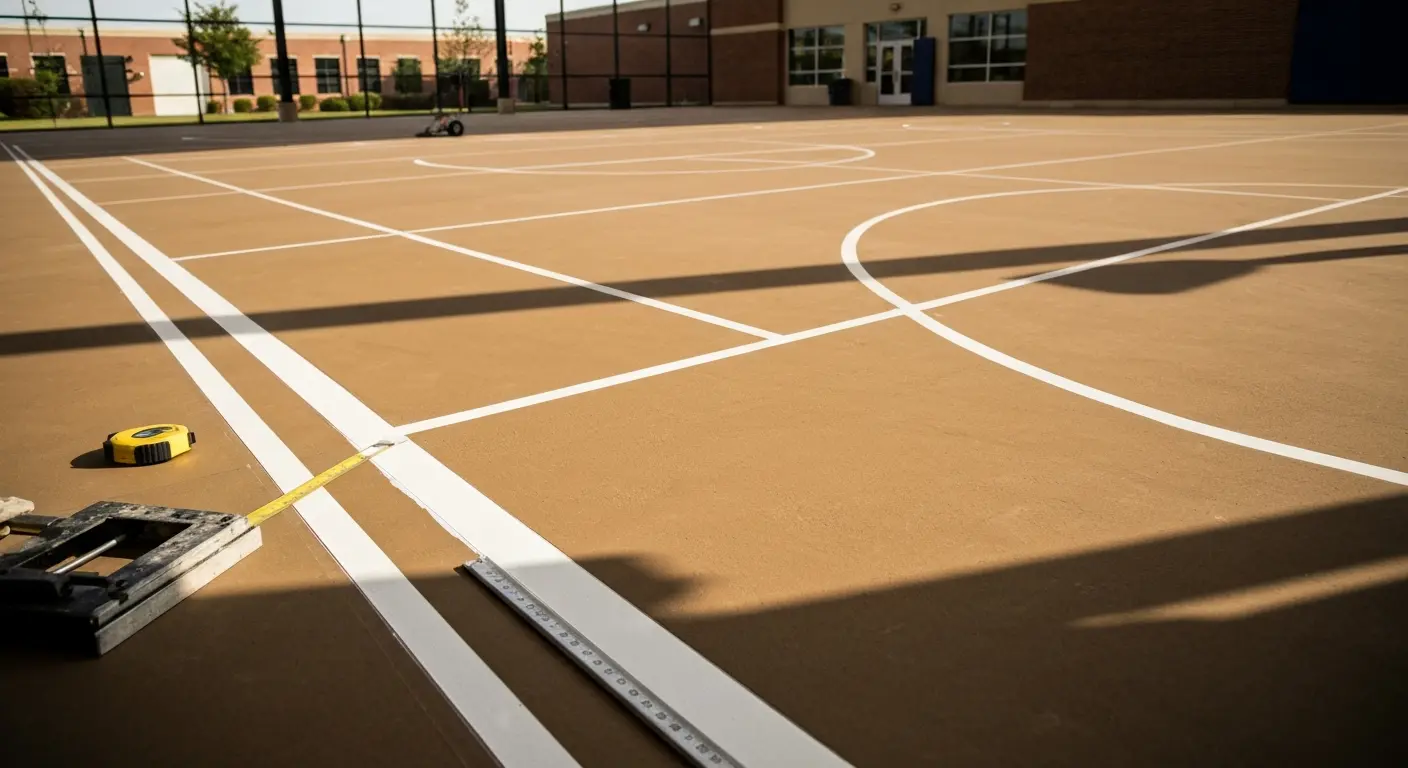 Basketball court line striping