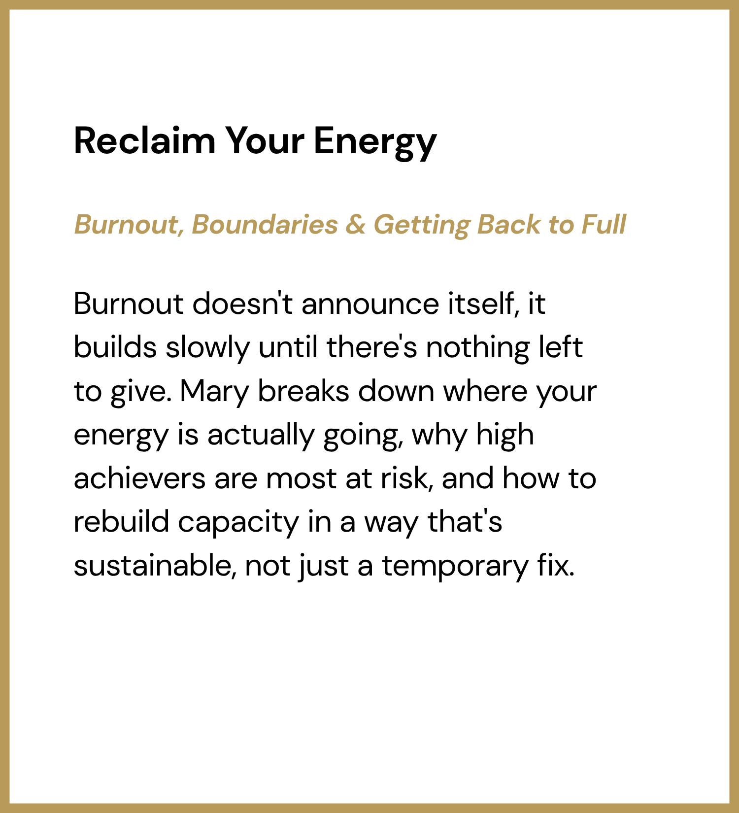 Reclaim Your Energy - Details