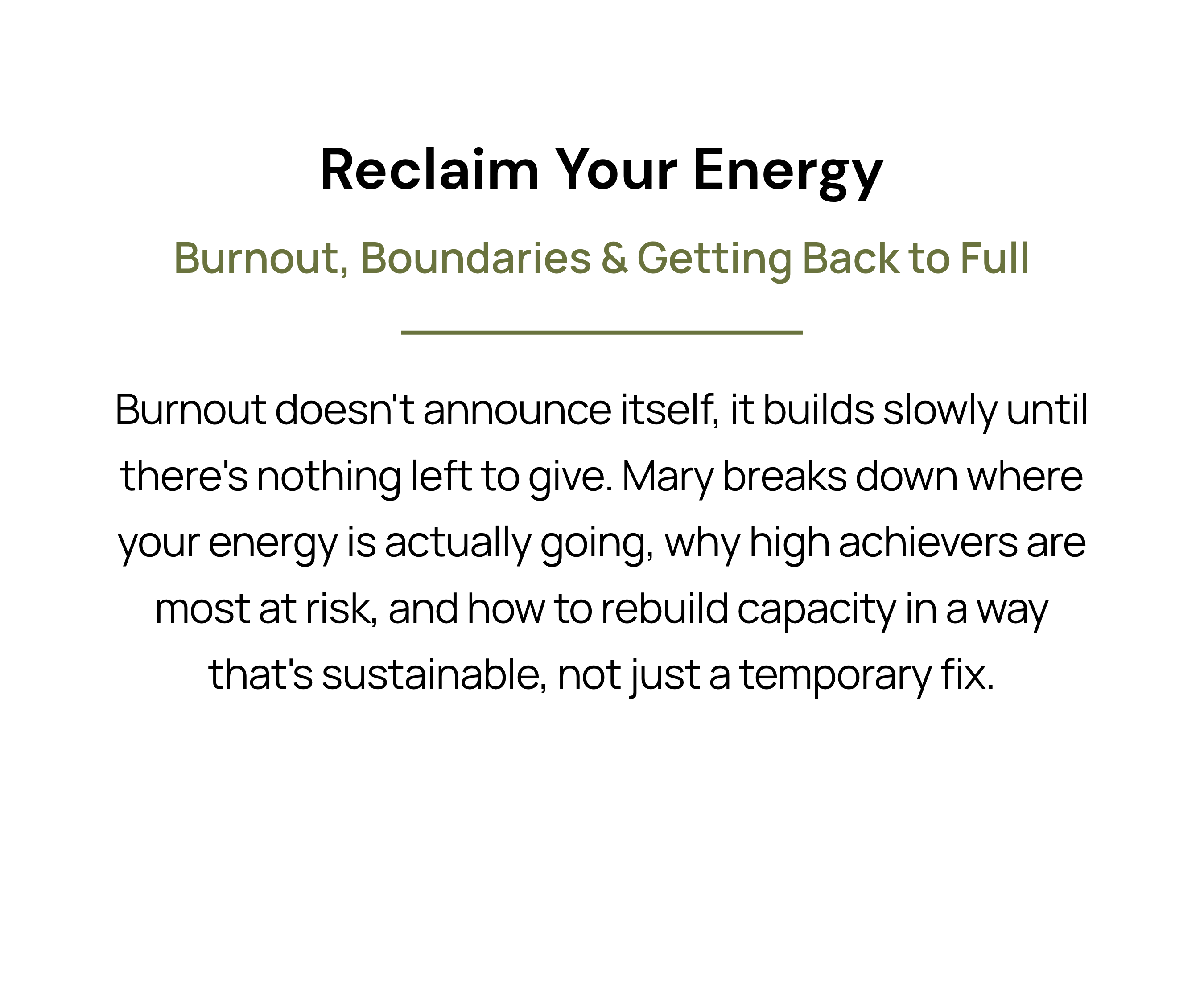 Reclaim Your Energy - Details