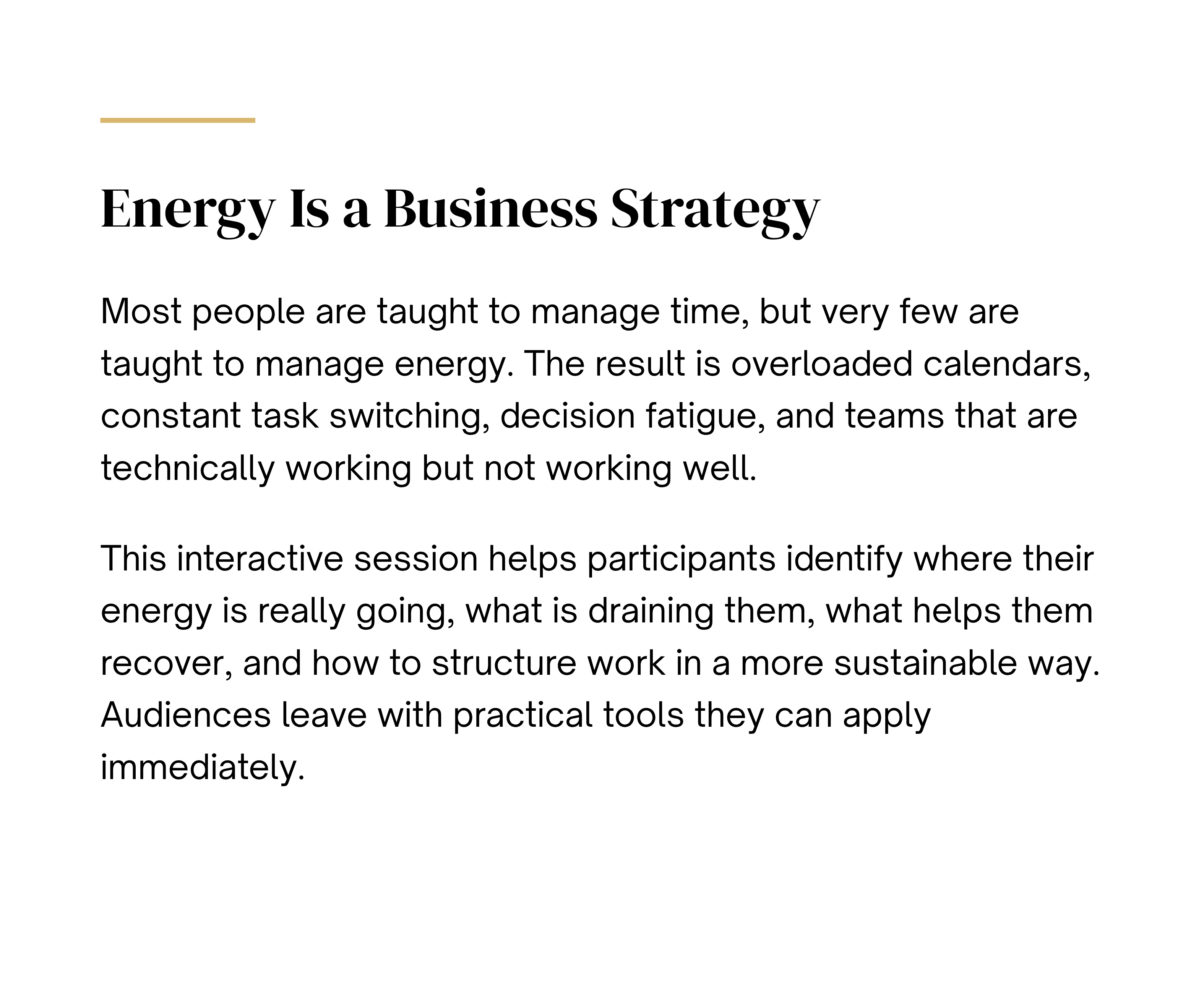 Energy Is a Business Strategy — corporate performance keynote by Mary Tibbetts - details