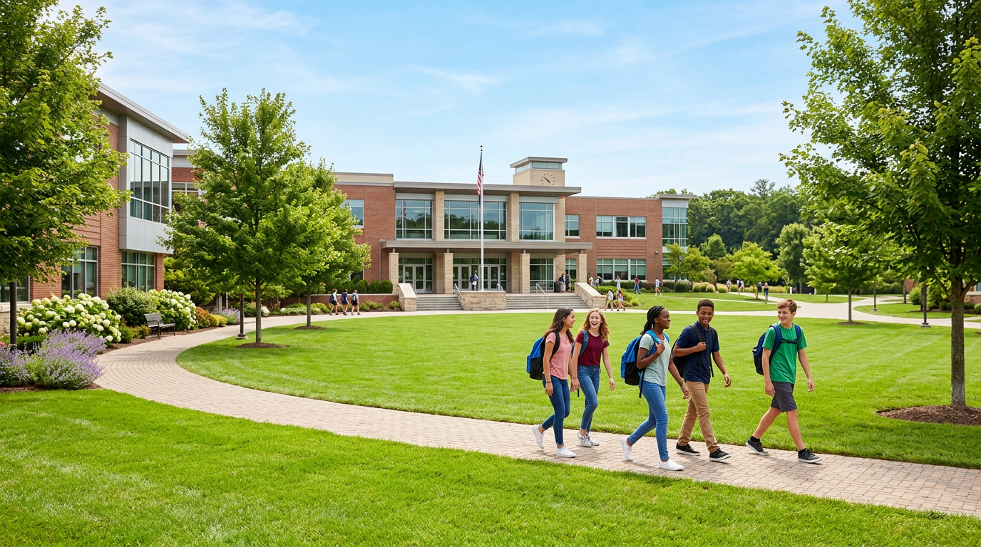 Students and school campus setting in Dallas
