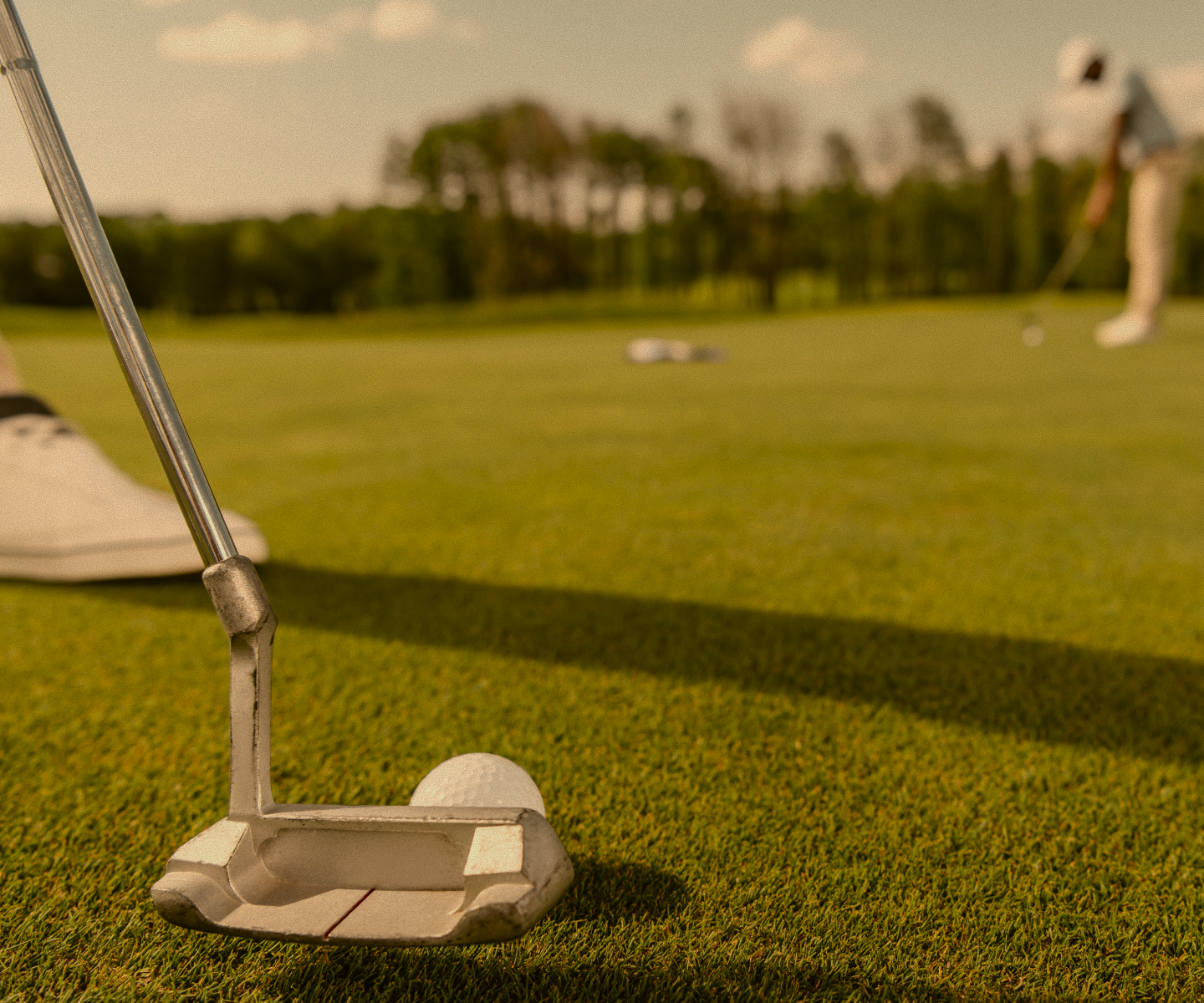 Putter and golf ball on the green