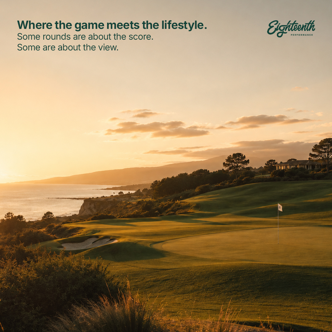 Coastal golf course at sunset
