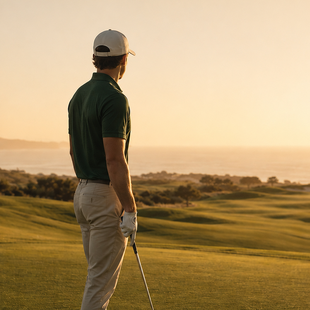 Golfer looking out over the course