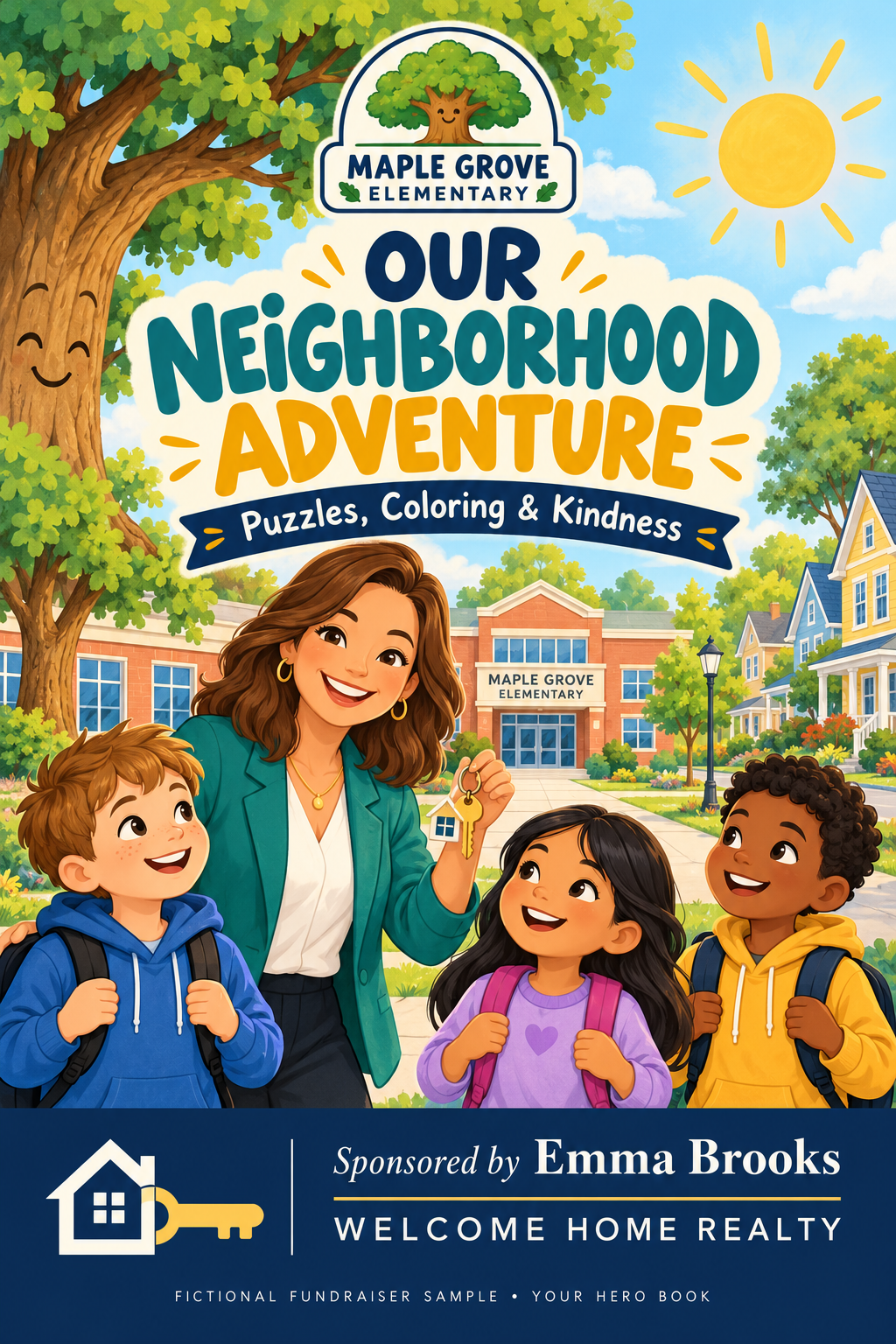 Fictional activity book co-branded for Maple Grove Elementary and Emma Brooks of Welcome Home Realty