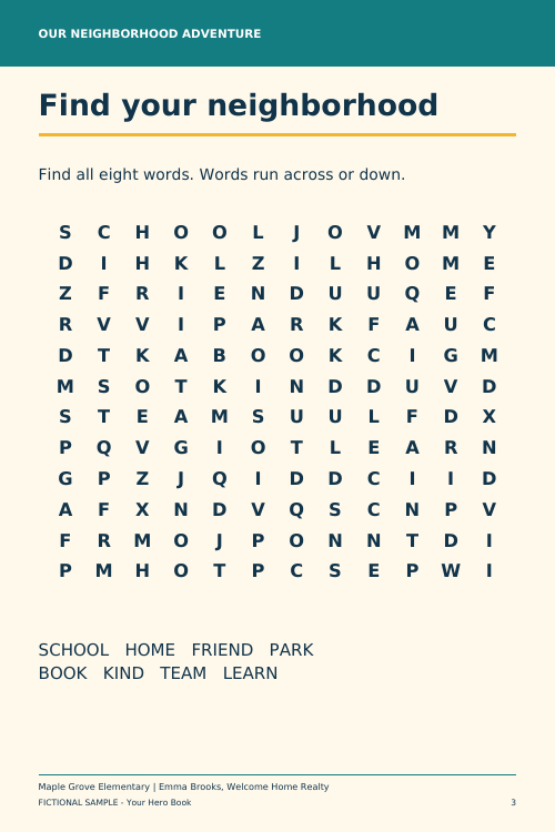 Neighborhood word search sample