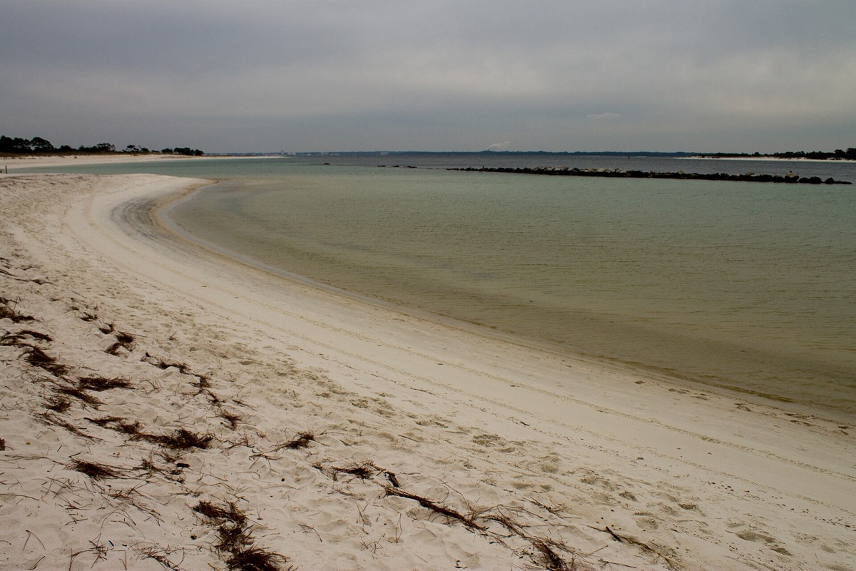 The inlet at St. Andrews State Park in Panama City Beach, with Panama City across the water