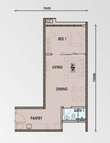 Type A1 floor plan - 570 square feet