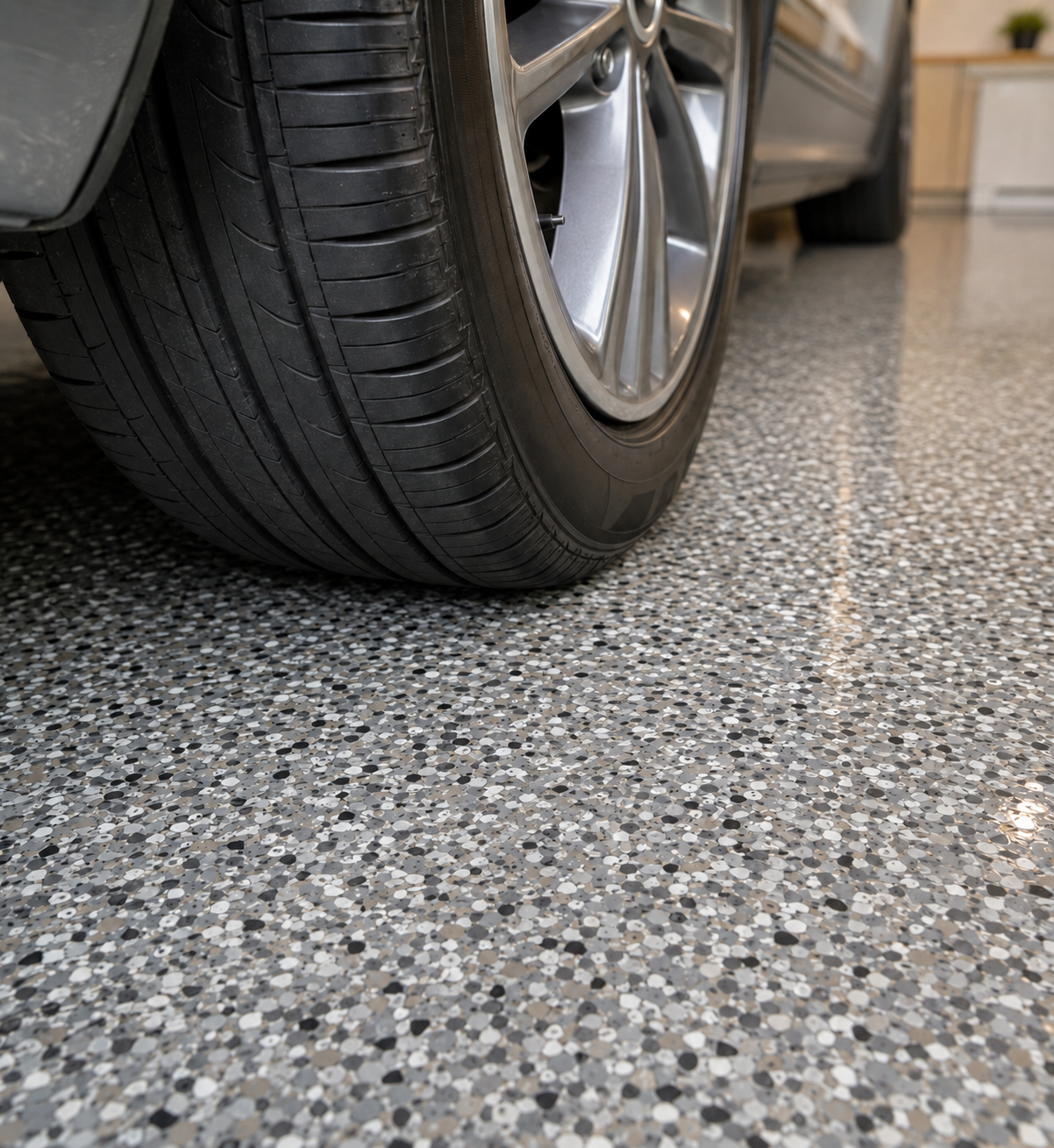 Tires on epoxy floor, no peel-up
