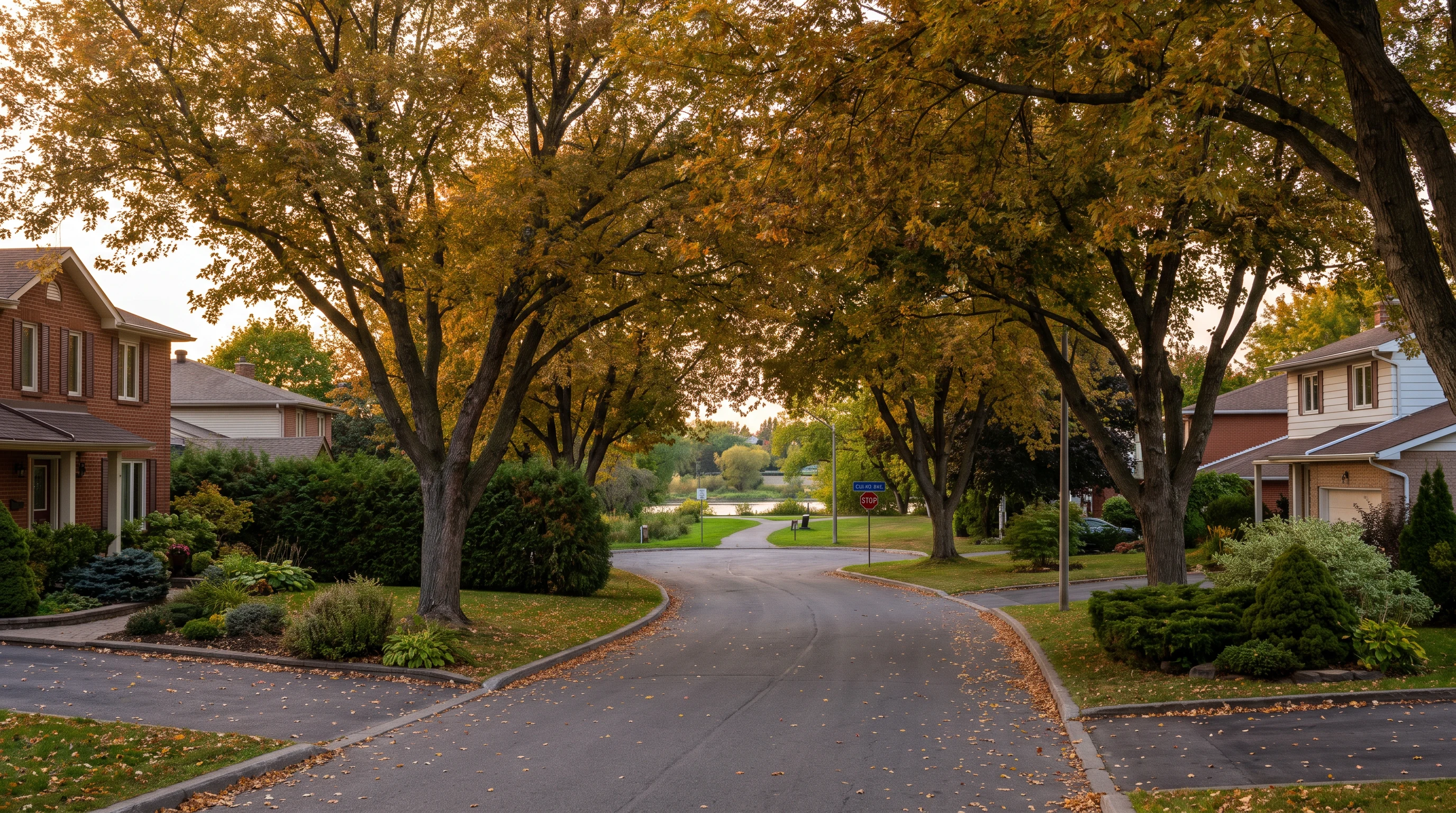 Mature tree-canopied street of established homes in Convent Glen, Orleans Ottawa
