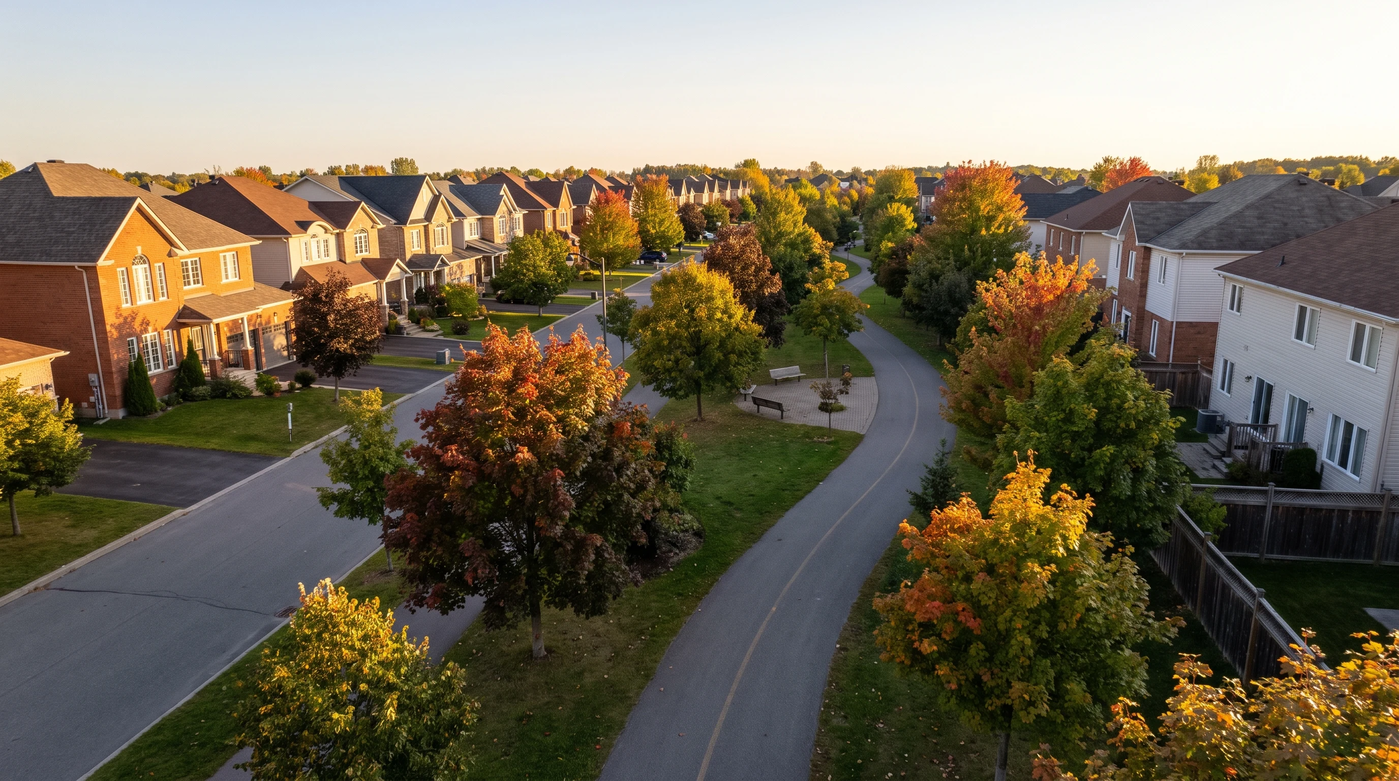 Family homes beside walking paths and parkland in Spring Ridge, Orleans Ottawa