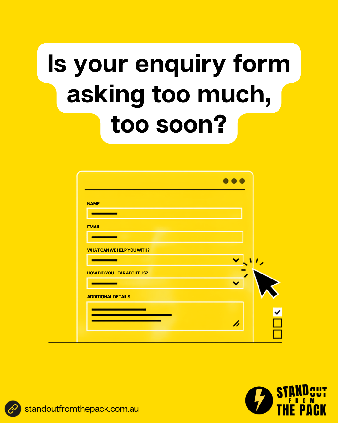 Stop Losing Leads. Is your enquiry form asking too much, too soon? A simple form with name, email, service and details fields.