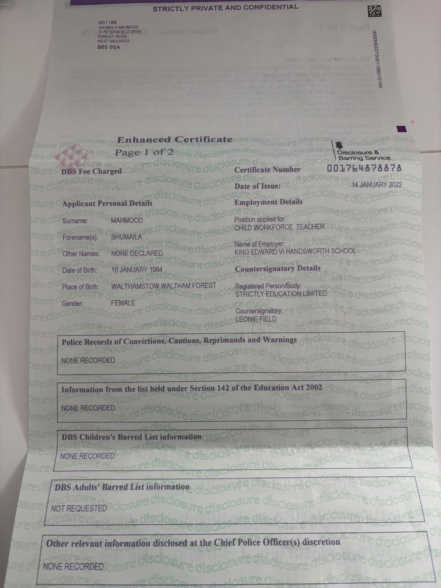 Certification
