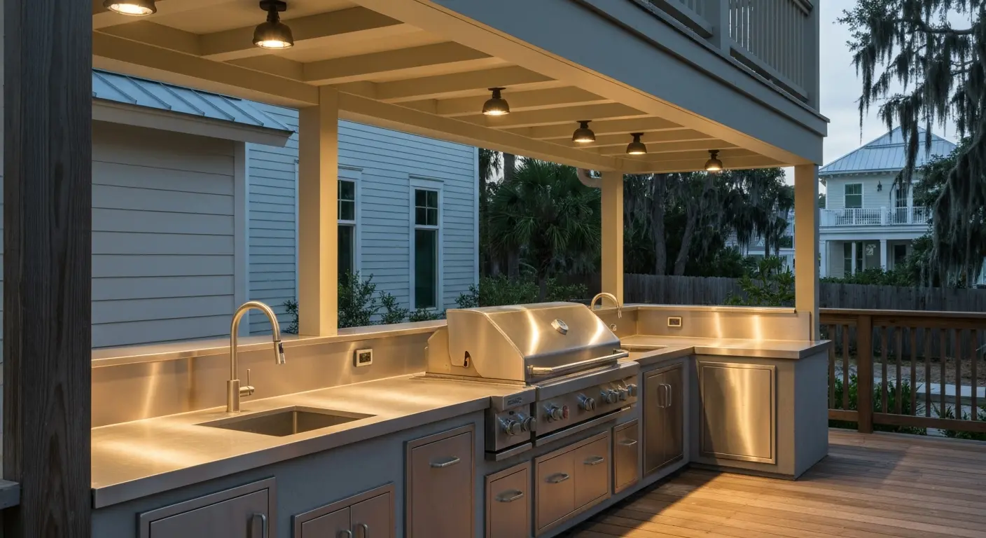 Outdoor kitchen task lighting installation