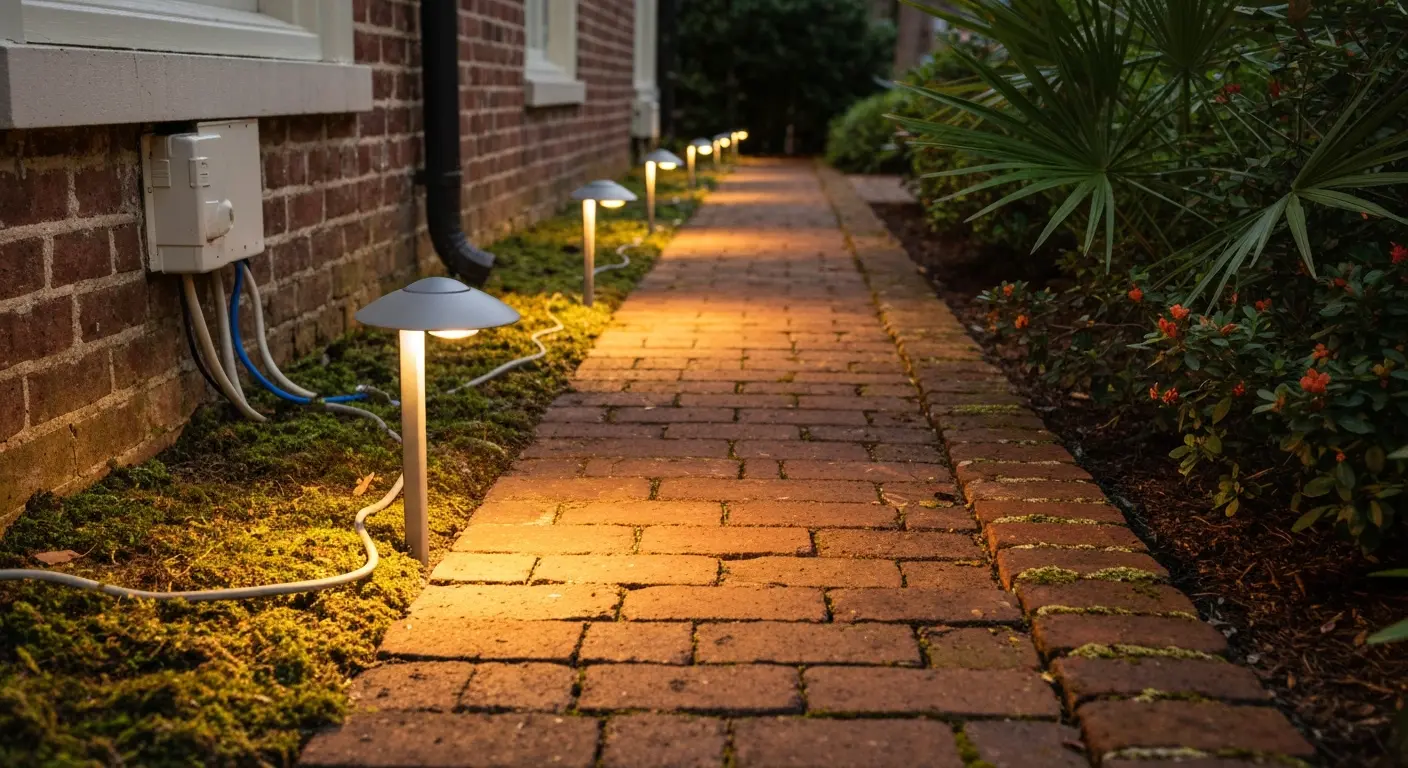 Pathway lights along walkway