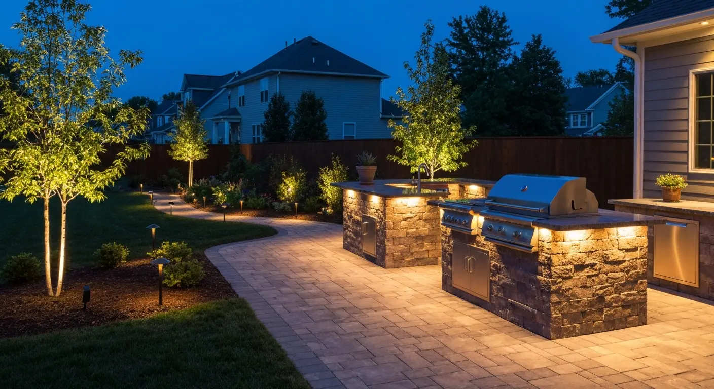 Landscape lighting design for outdoor kitchen