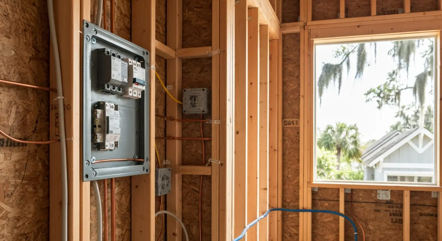 New construction wiring in modern home