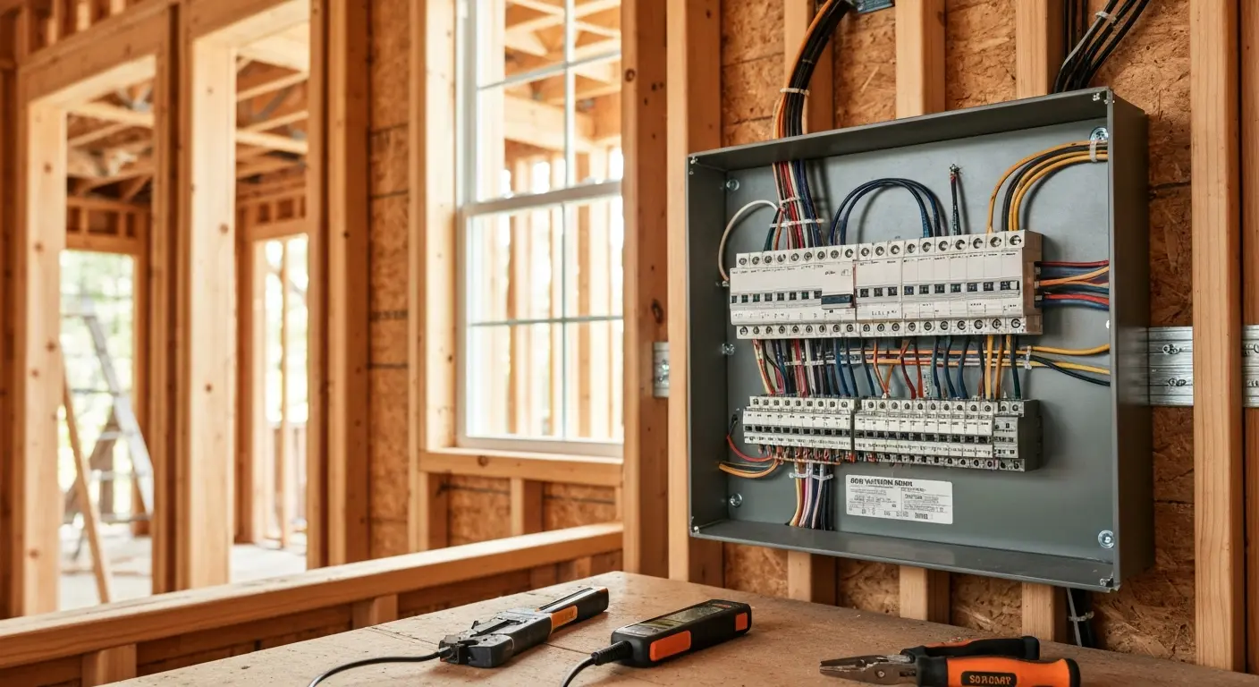 New construction home electrical wiring in Awendaw