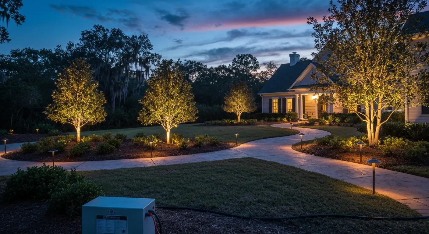 Landscape lighting in yard