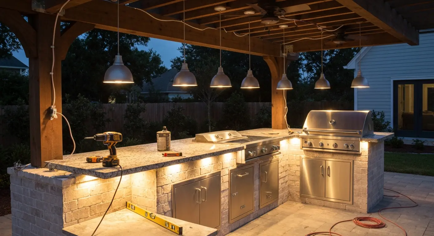 Outdoor kitchen lighting installation
