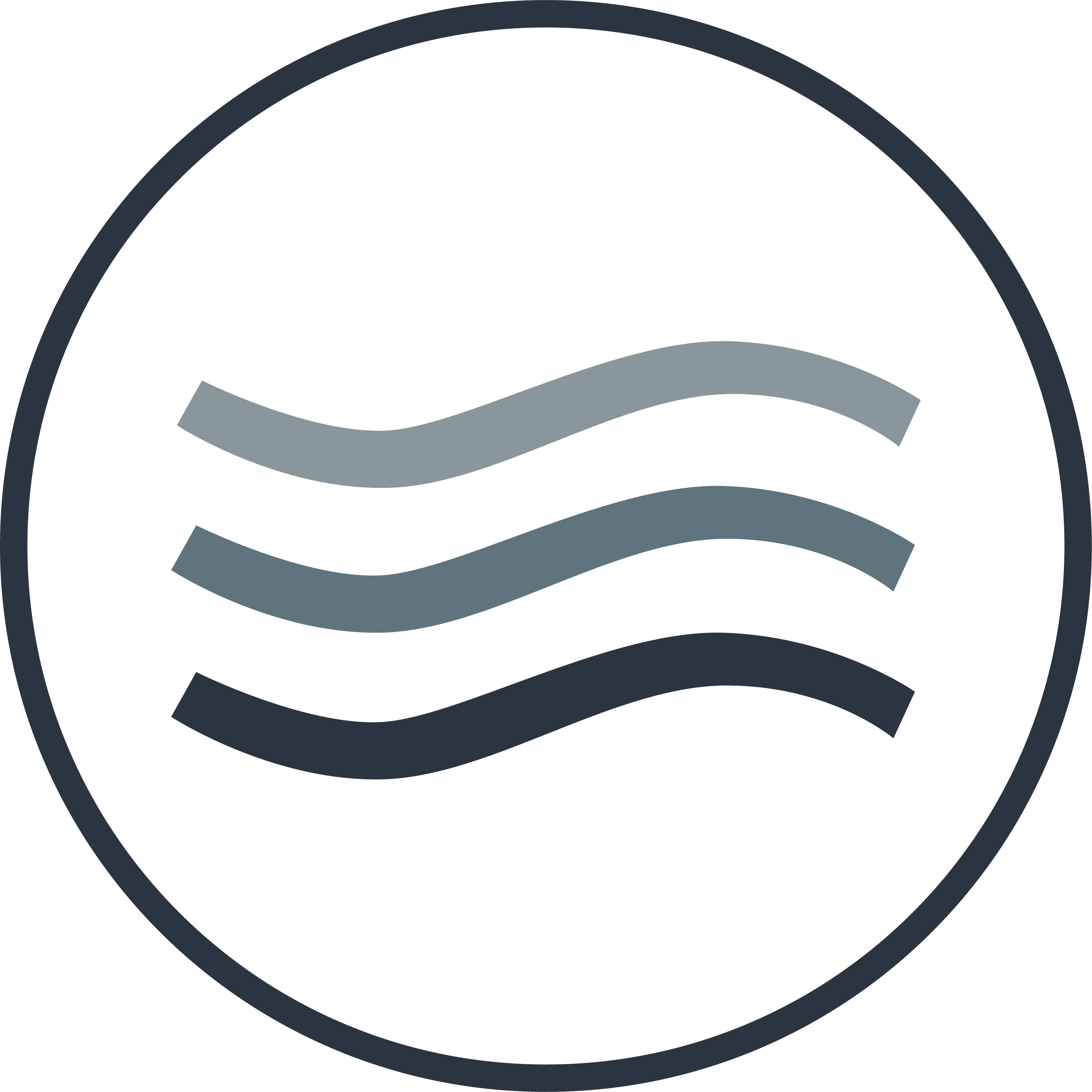 Flow-themed icon with three curved lines, representing fluid technique in watercolor learning.