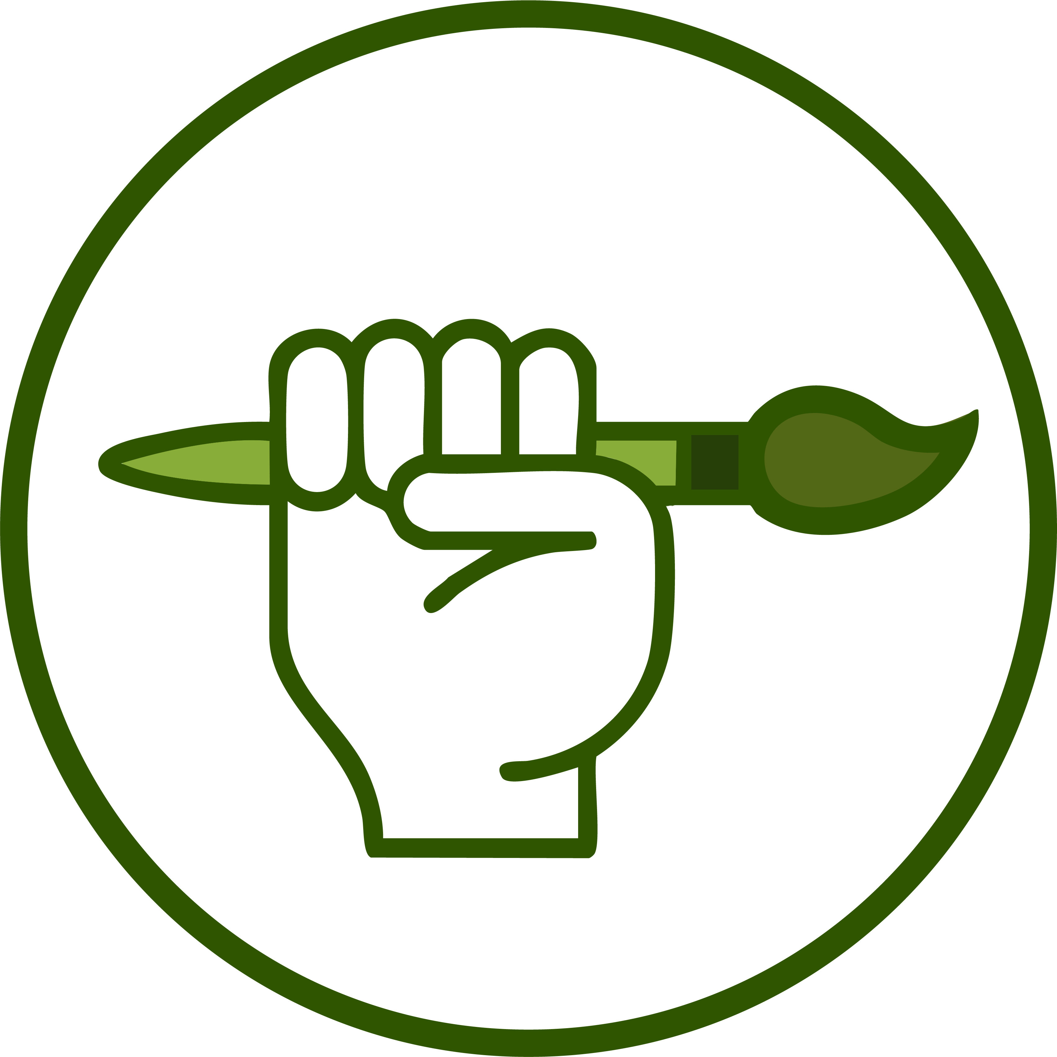 Watercolor course icon showing a hand holding a paintbrush — symbolizing creative confidence for beginner painters