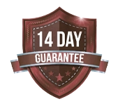 Gold and black shield badge showing 100% satisfaction guarantee.
