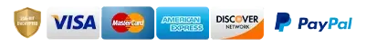 Safe checkout graphic with PayPal, Visa, Mastercard, and American Express icons.