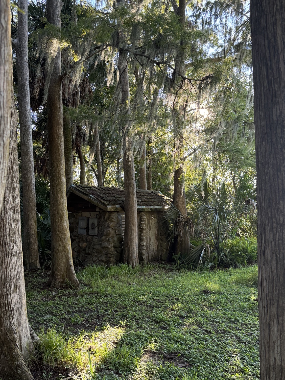 Small stone outpost tucked among trees