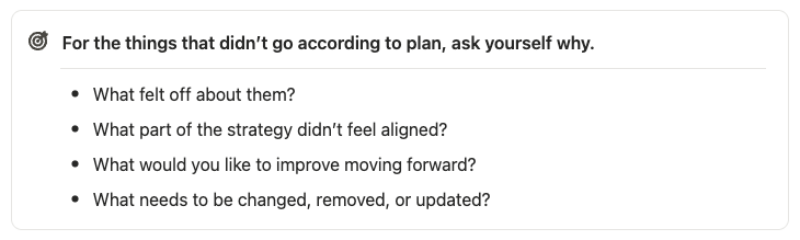 Business strategy reflection worksheet for entrepreneurs analyzing why goals didn’t go according to plan and identifying improvements for growth