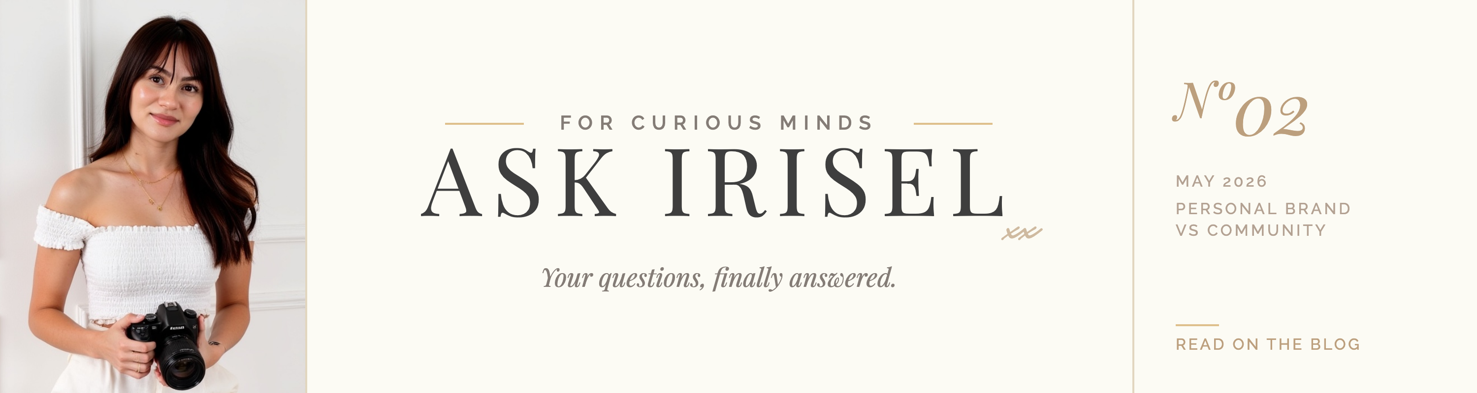 Ask Irisel monthly advice column cover by Irisel Aesteria — brand strategy and content questions answered
