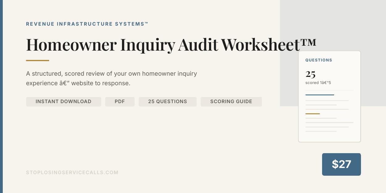 Homeowner Inquiry Audit Worksheet&trade;