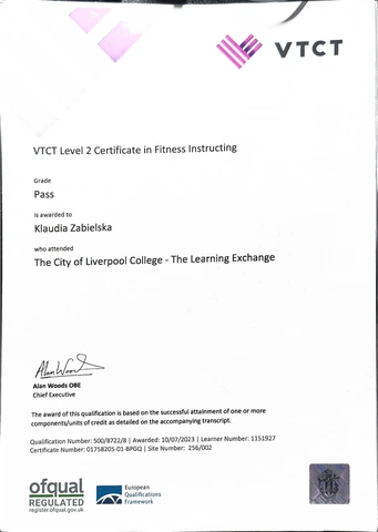 Podgląd VTCT Level 2 Certificate in Fitness Instructing