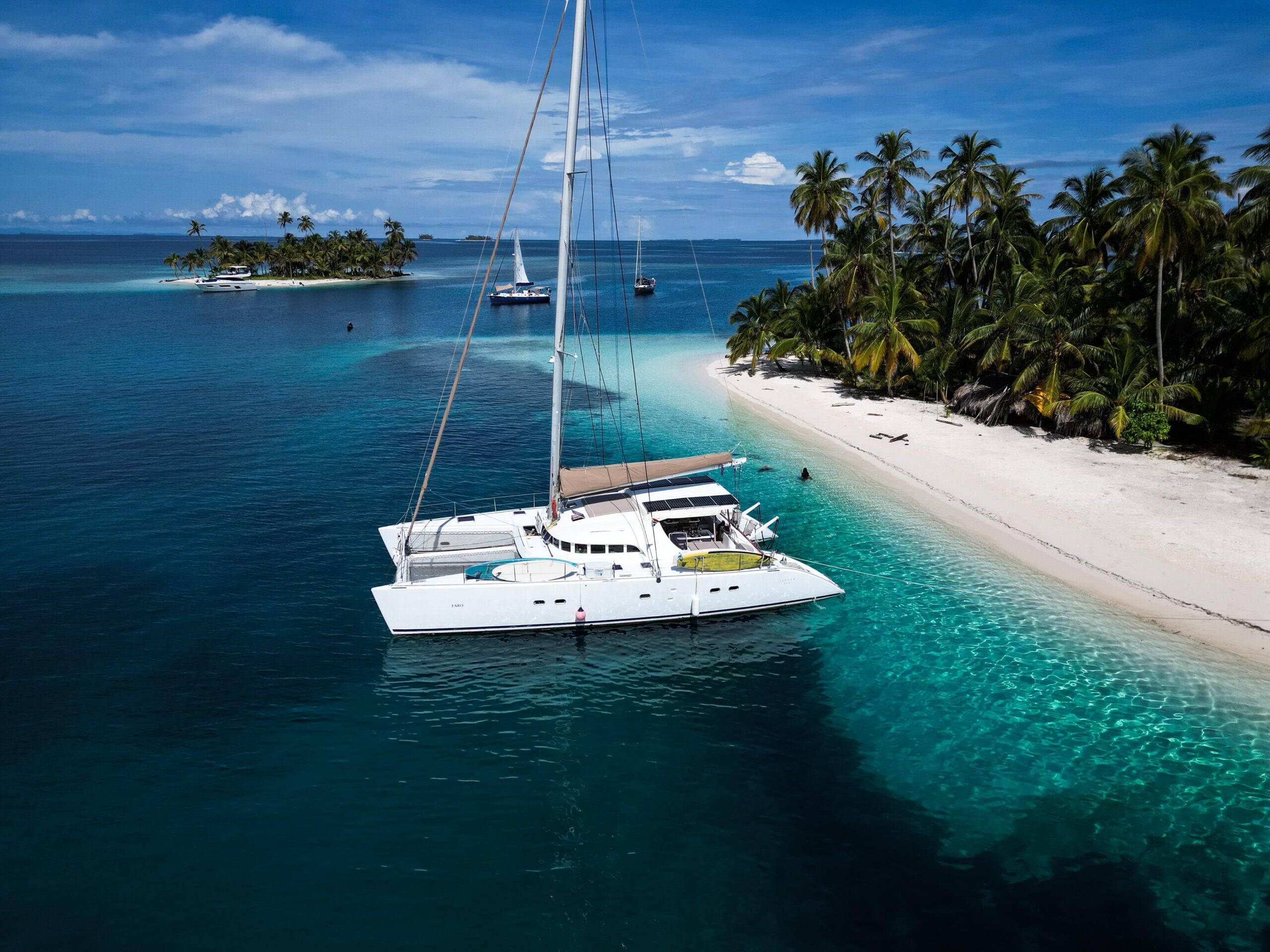 Travelers enjoying the catamaran ride
