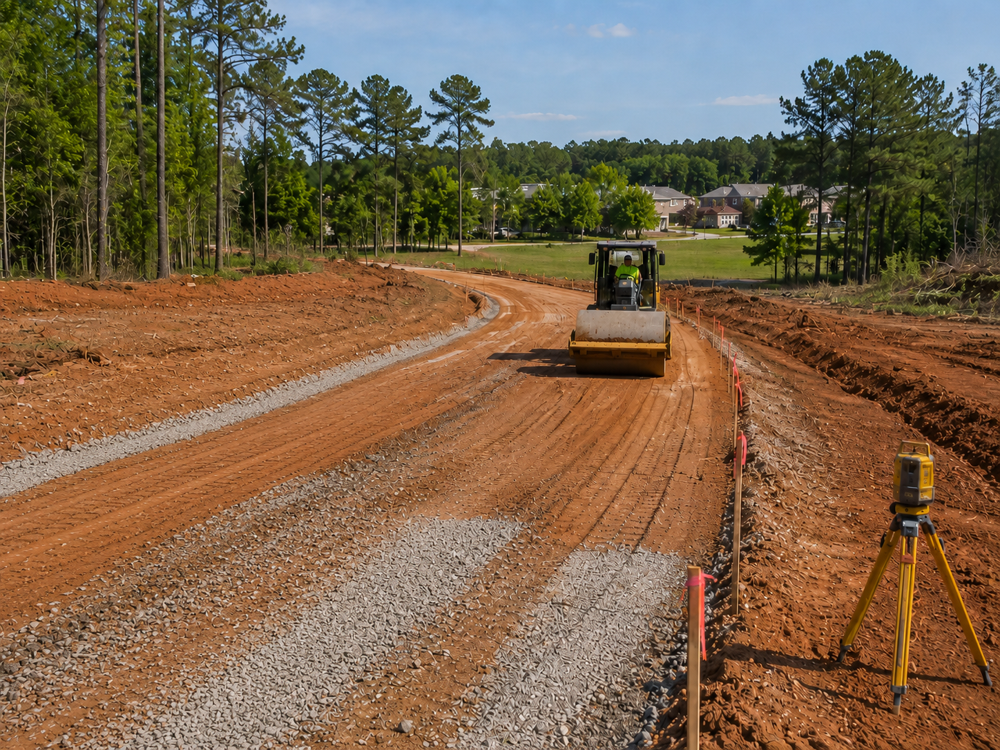 Site preparation and paving support for a commercial parking area