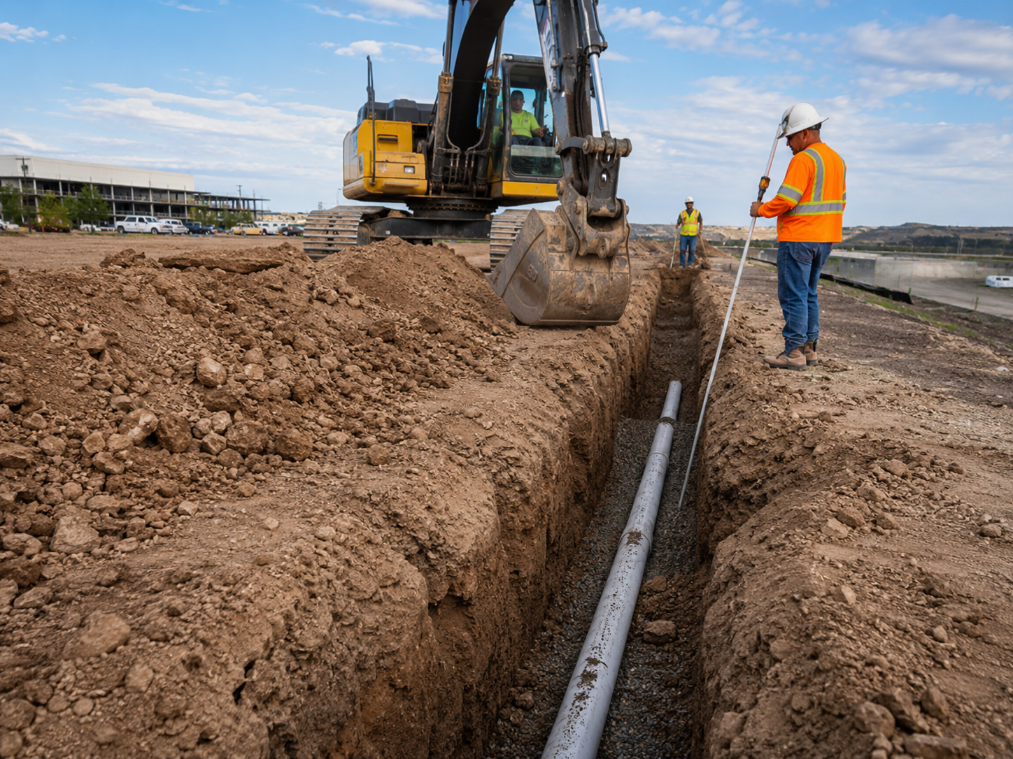 Utility trenching for a commercial construction project