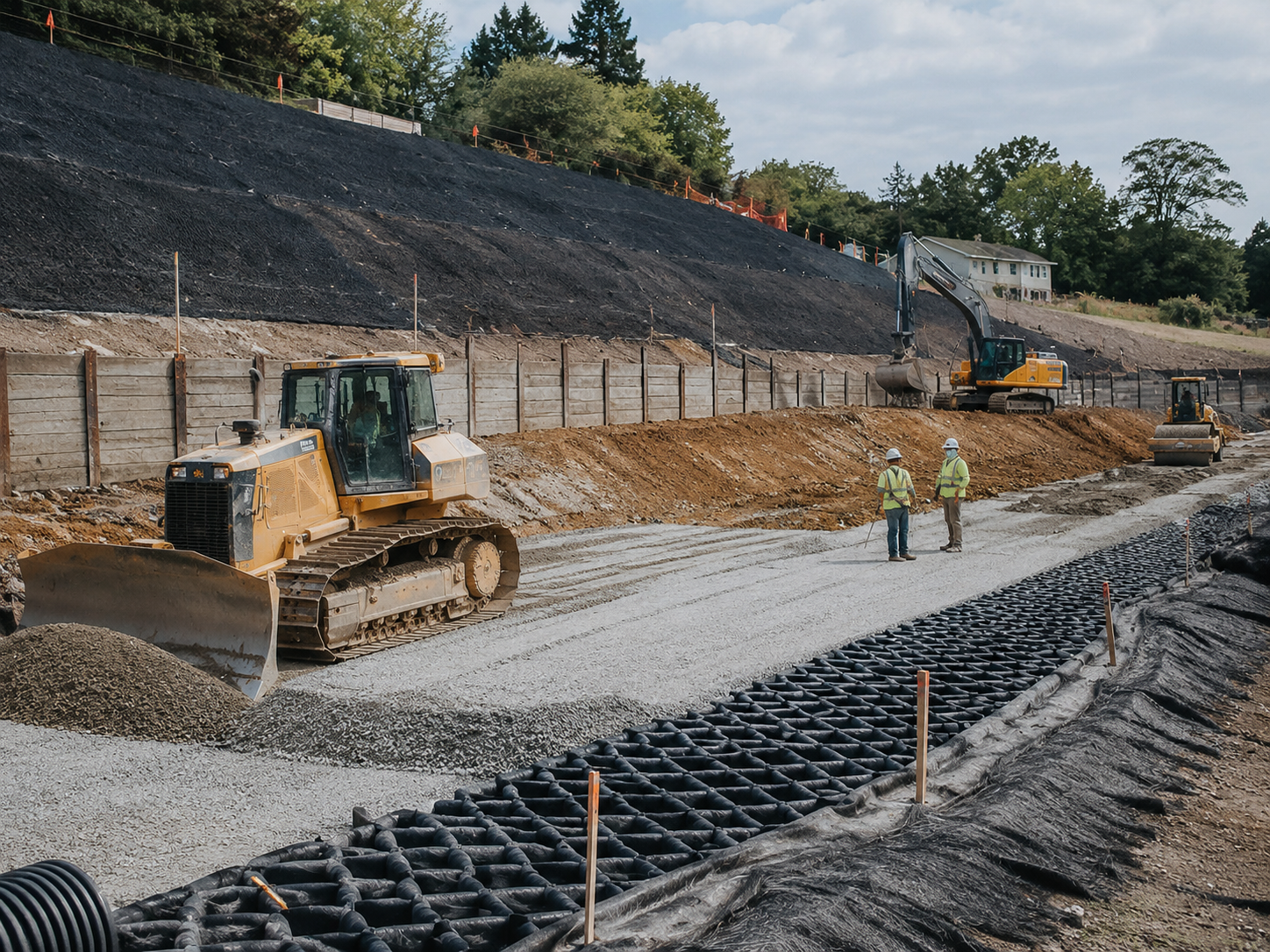 Erosion control measures installed on a commercial construction site