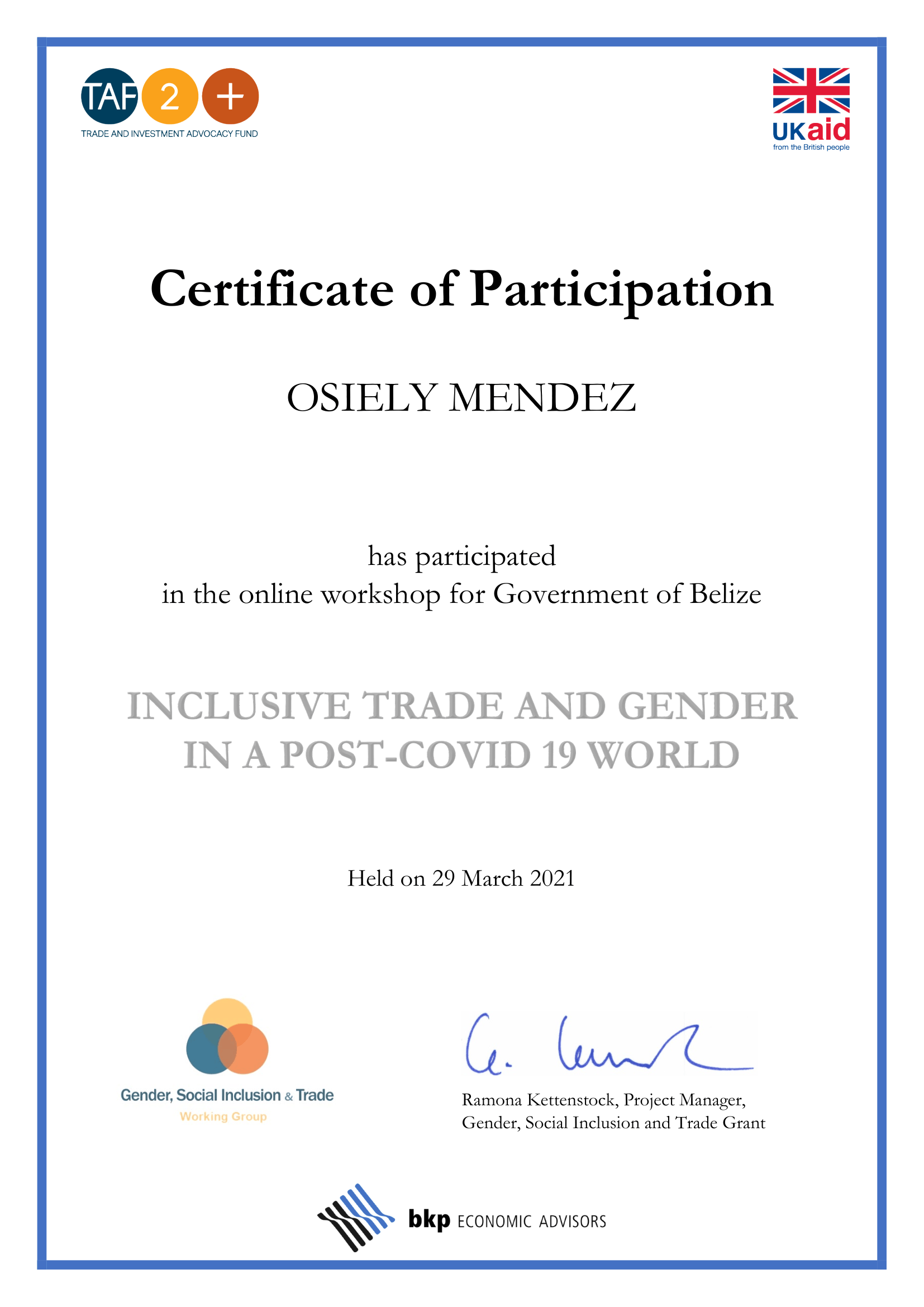 Inclusive Trade and Gender Post COVID
