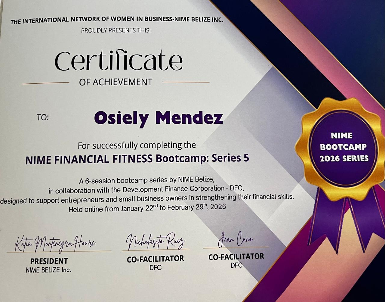 Financial Bootcamp Completion Certificate