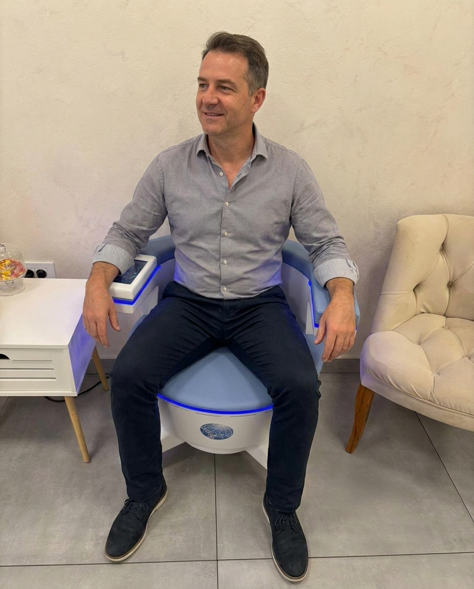 Muškarac na Blissful Kegel stolici