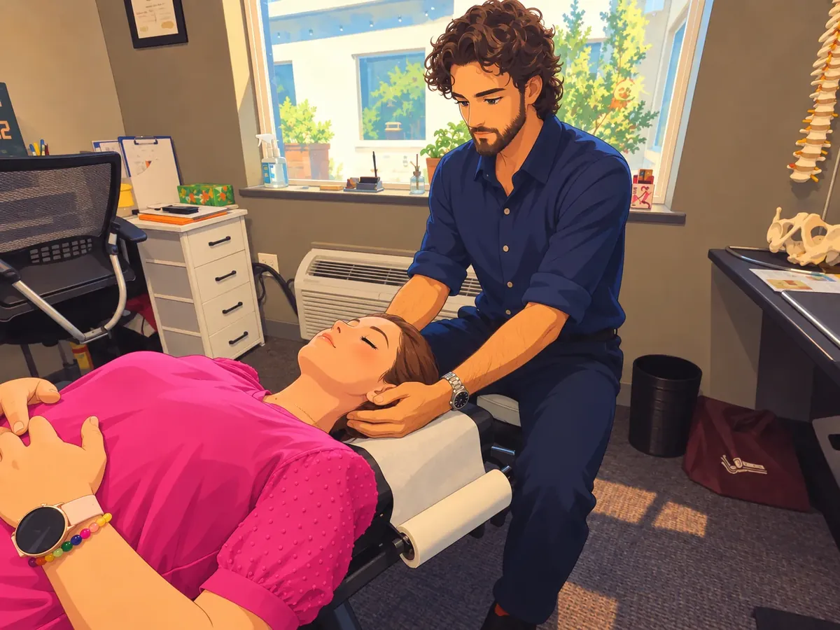 Chiropractic clinic case study: illustration of a chiropractor treating a patient