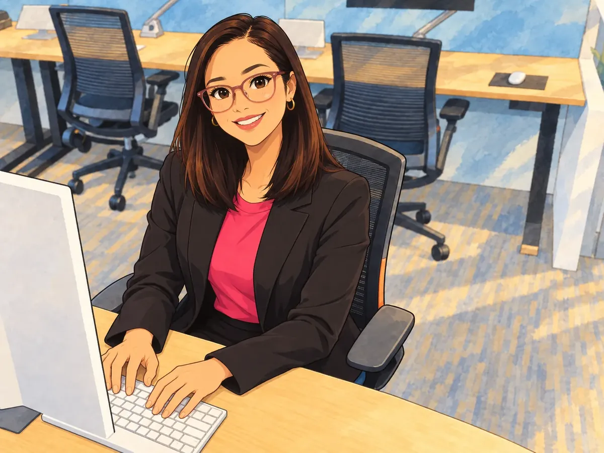 Illustration of an Amped Up VA's team member working at her desk