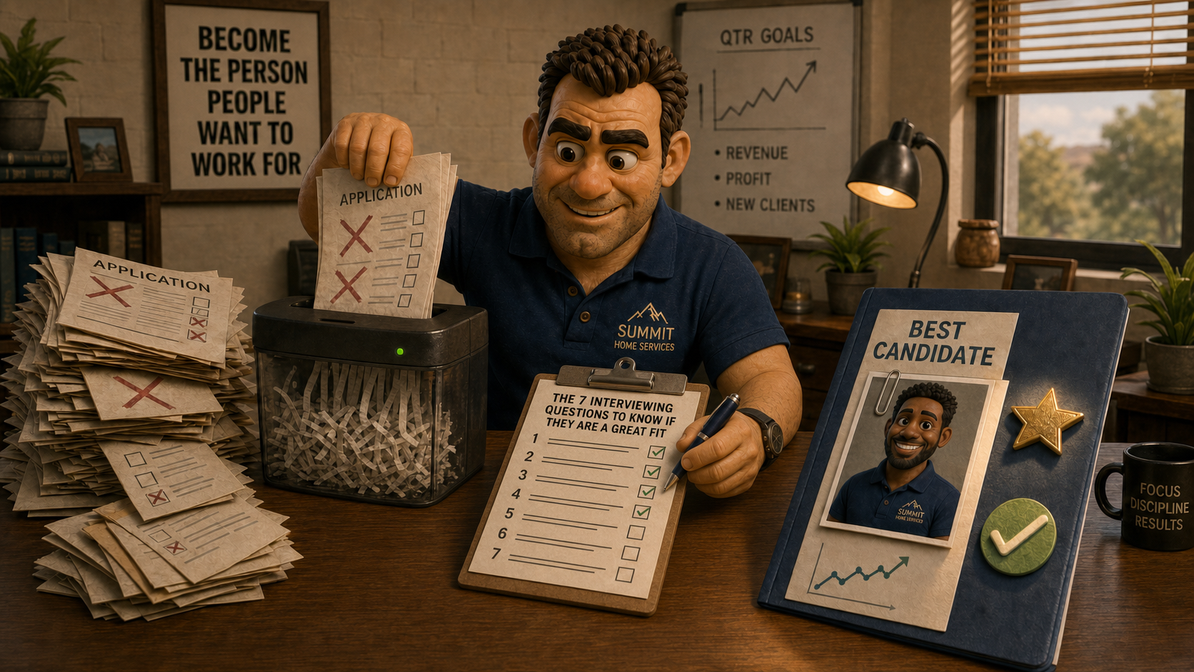 Business owner shredding weak applications while using his 7 interviewing questions checklist to pick the best candidate