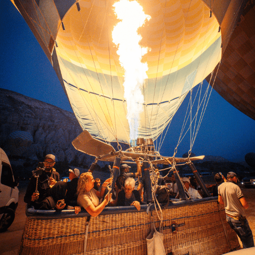 Sunrise hot air balloon experience over Cappadocia fairy chimneys at Inner and Outer Journey festival